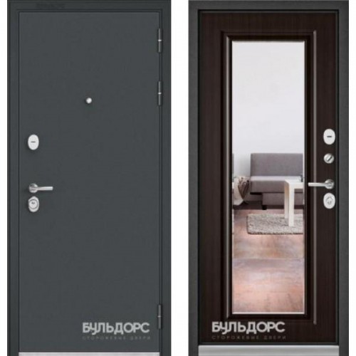 Входная дверь - Бульдорс STANDART 90 Черный шелк /Ларче шоколад - зеркало 9S-140 в Москве