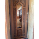 Входная дверь REX Лацио с окном и ковкой Дуб золотой / Дуб золотой  (терморазрыв) в Москве