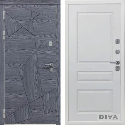 Дверь Дива-97/3 Дуб серый Д-13 Белый софт в Москве